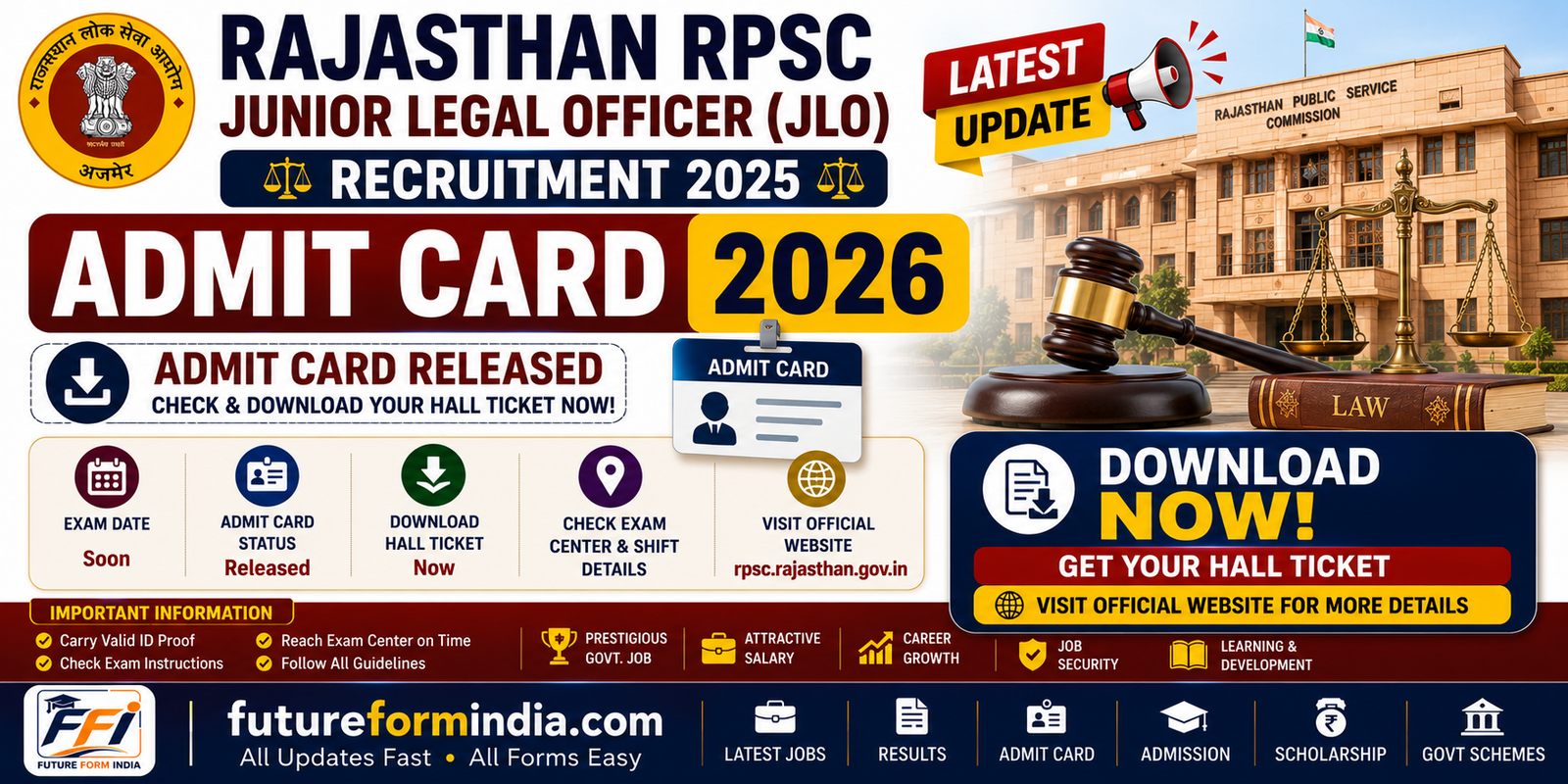 Rajasthan RPSC Junior Legal Officer (JLO) Recruitment 2025 Admit Card 2026